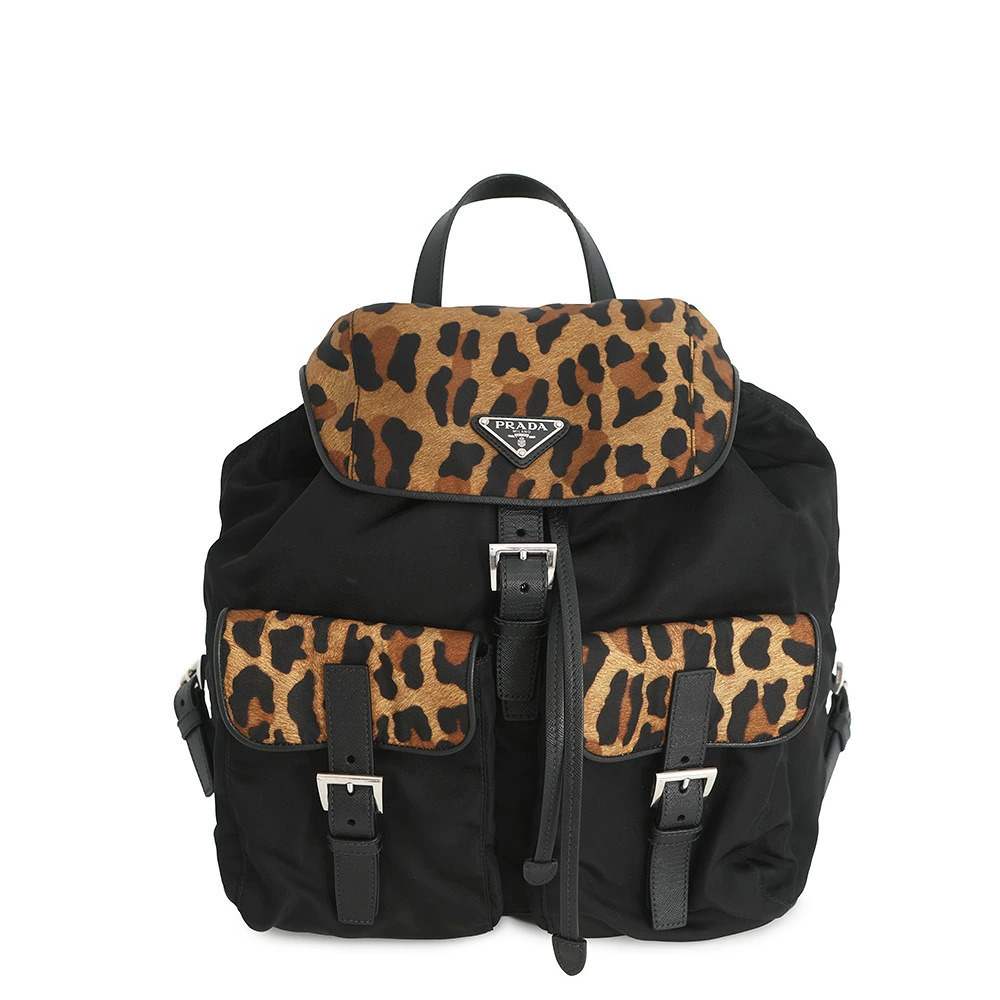 Prada Leopard Backpack Bag Black